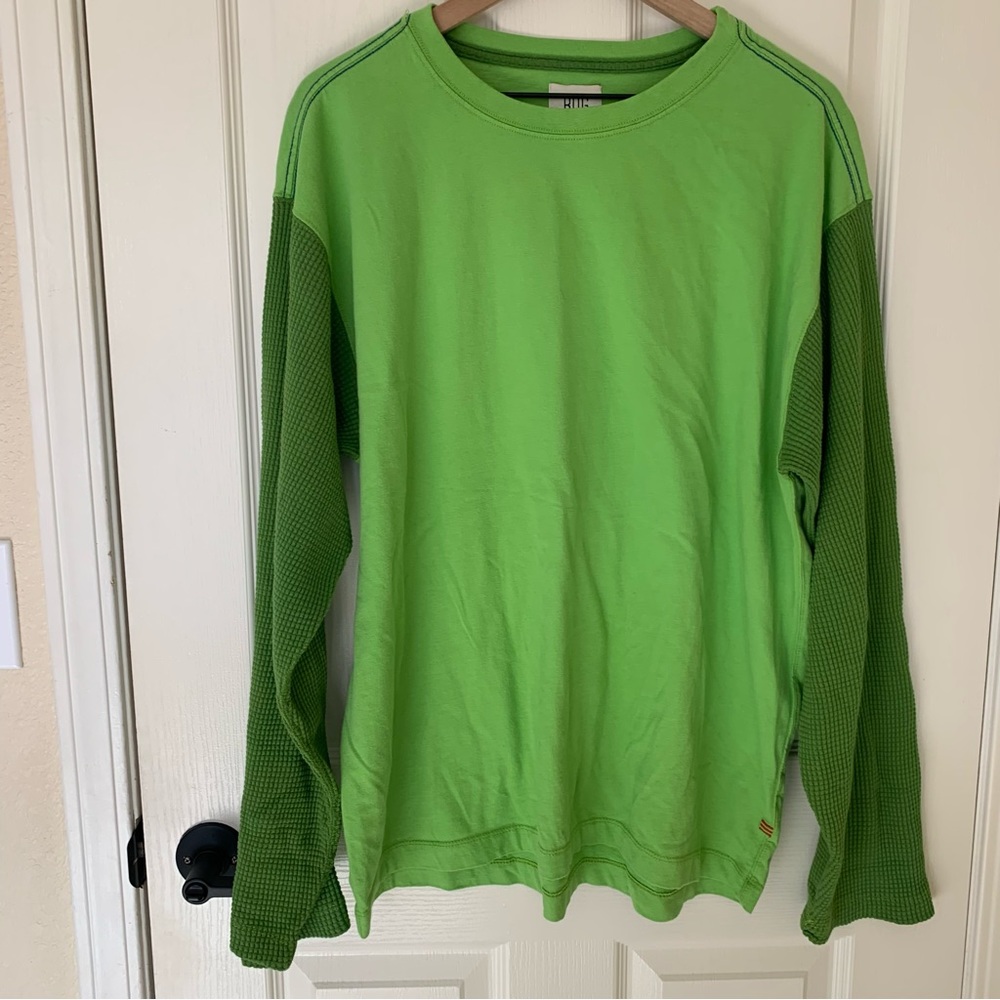 BDG Waffle Sleeve Blocked Long Sleeve Tee Men's Medium Green Skater Oversized